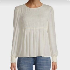 Love Sadie Cream Smocked Peplum Long Sleeved Top Size S